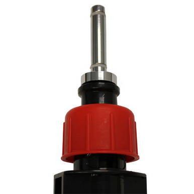 Screw In Flag Anchor, close-up view of the screw-in hardware with a metal shaft and red and black plastic components for outdoor flag installation.