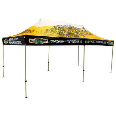 Celina Tent Fast Shade Package 20-1, a yellow and black portable canopy tent with metal legs and printed branding on the edges.