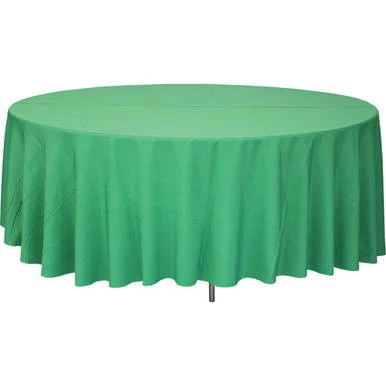 120'' Round Hot Pink Tablecloth, a large round tablecloth in vibrant hot pink covering a round table.