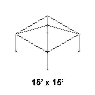 15' x 15' Classic Frame Aluminum Single Tube 8' Pole and Fitting Kit, a diagram of a square outdoor canopy frame structure with aluminum single tubes and legs.