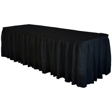 Celina Tent 21' Black Polyester Skirting, black fabric skirting for tent tables.