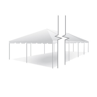 20 x 60 Classic Series Frame Tent, Sectional Tent Top, Complete, external view showing the white canopy, supporting poles, and sectional design for event or outdoor venue coverage.