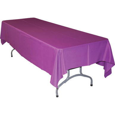60'' x 120'' Holiday Red tablecloth, rectangular table with vibrant red color fabric draped over a conference table.