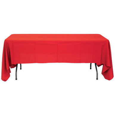 72'' X 120'' Sage Green Tablecloth, Red tablecloth covering a large table with a smooth, vibrant sage green fabric.