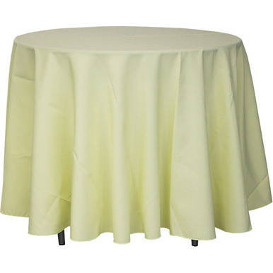 90'' Round Navy Blue Tablecloth, round table covered with navy blue fabric.