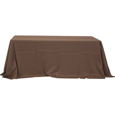 90'' x 132'' Hot Pink Fabric Tablecloth, draped over a rectangular table.