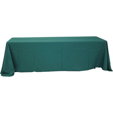 90'' x 156'' Kelly Green tablecloth, shown draped over a rectangular table.