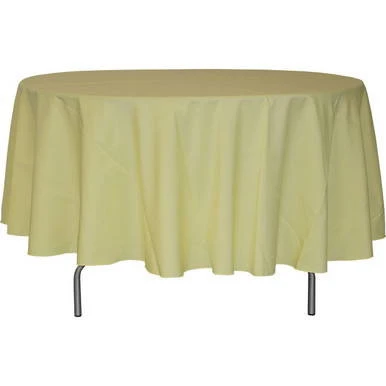 90'' Round Colbalt Blue Tablecloth, round table covered with a vibrant cobalt blue fabric table covering.
