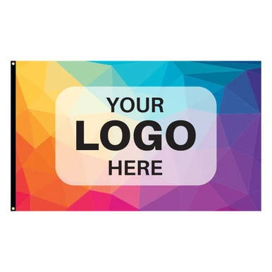 4'x6' Rectangular Flag, One Sided with customizable Your Logo Here, vibrant geometric background design.