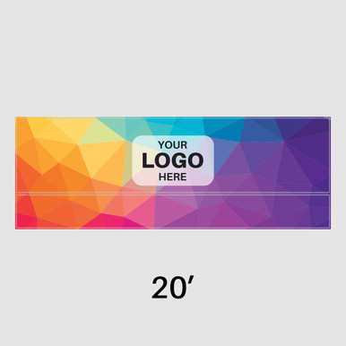 20' Full Print Fast Shade Backdrop, colorful geometric pattern with customizable logo placeholder.