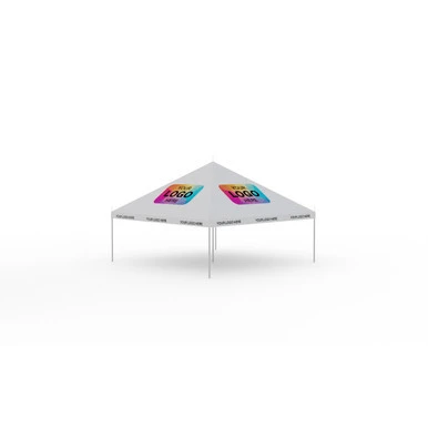 Celina Tent 15' x 15' Classic Series Pole Tent Logo Print, complete outdoor event tent with logo print on the canopy top.