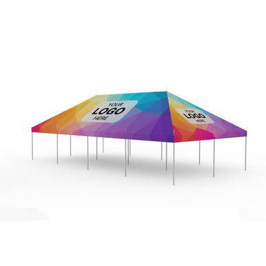 Celina Tent 20' x 40' Classic Series Pole Tent Full Digital Print, complete with colorful rainbow design and customizable logo space, ideal for outdoor events and gatherings.