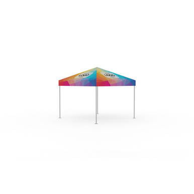 Celina Tent 10' x 10' Classic Series Frame Tent Full Digital Print, an outdoor pop-up canopy with a colorful, vibrant digital print design on its canopy fabric supported by a sturdy metal frame.