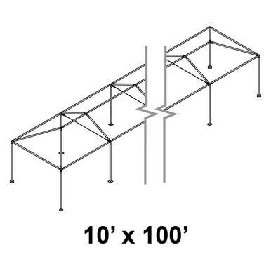 Celina 10' x 100' Classic Series Frame, image of a metal outdoor frame structure with a rectangular shape and supporting legs for canopy or tent setup.