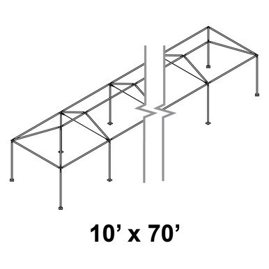 Celina 10' x 70' Classic Series Frame, a black metal outdoor patio structure with a rectangular shape and a slanted roof design for shade and shelter.