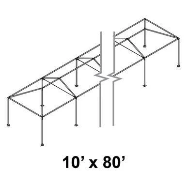 Celina 10' x 80' Classic Series Frame, a diagram of a durable outdoor aluminum frame with a rectangular shape and sturdy support beams.