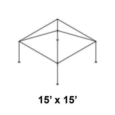 Celina 15' x 15' Classic Series Frame, a detailed line drawing of a 15 by 15-foot outdoor canopy frame with support legs and structural beams.