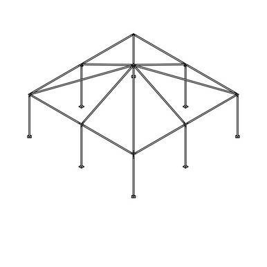 Celina 20' x 20' Classic Series Frame, an image of a metal outdoor tent frame with a square base, supporting structure and pointed roof.
