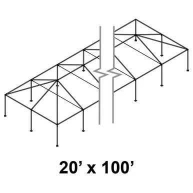 Celina 20' x 100' Classic Series Frame, a black metal outdoor pavilion structure with a rectangular frame and support legs.