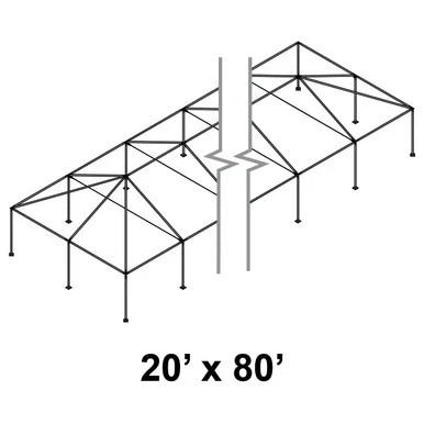 Celina 20' x 80' Classic Series Frame, a detailed illustration of a large outdoor event tent frame with support beams and structure.