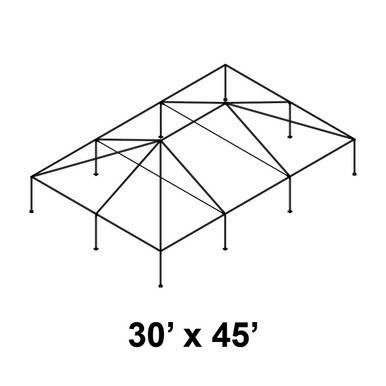 Celina 30' x 45' Classic Series Frame, a rectangular metal outdoor tent frame with support beams and adjustable legs.