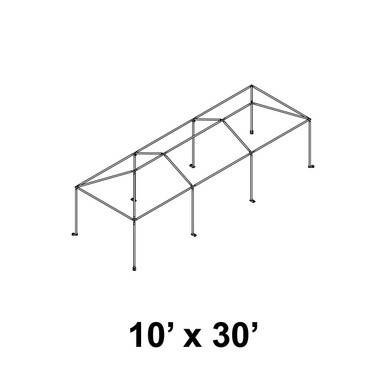 Celina 10' x 30' Master Series Frame, a black metal structural framework for outdoor shelter or canopy with multiple support poles and a rectangular shape.