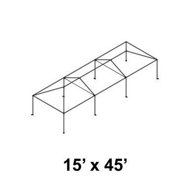 Celina 15' x 45' Master Series Frame, a detailed diagram of the outdoor shade structure with a rectangular shape and supporting poles.