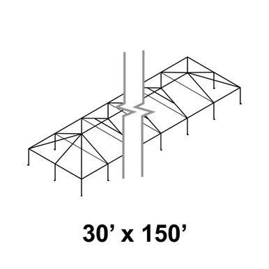 Celina 30' x 150' Master Series Frame, a large outdoor event tent structure with interconnected frames and canopies.