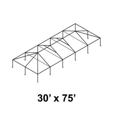 Celina 30' x 75' Master Series Frame, isometric view of a large rectangular metal frame structure with multiple supporting beams.