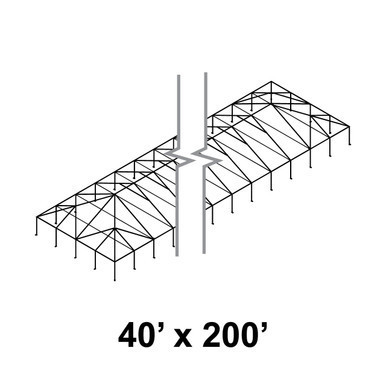 Celina 40' x 200' Master Series Frame, a large outdoor structure framework with metal supports and roof trusses.