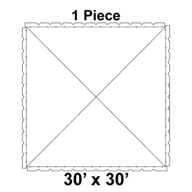 30' x 30' Classic Frame Tent, 1 Piece, 16 oz. Ratchet Top, illustration of the tent's top view outline with labeled dimensions.