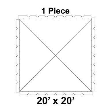 20' x 20' Classic Frame Tent, 1 Piece, 16 oz. Ratchet Top, schematic diagram showing the tent's square shape and measurement details.