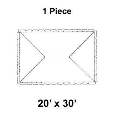 20' x 30' Classic Frame Tent, 1 Piece, 16 oz. Ratchet Top, schematic diagram of the tent layout with top view and edge details.