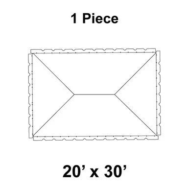 20' x 30' Classic Frame Tent, 1 Piece, 16 oz. Ratchet Top, technical diagram showing the tent's rectangular shape with a ratchet top for secure fastening.