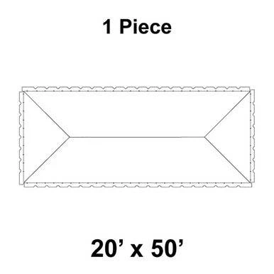 20' x 50' Classic Frame Tent, 1 Piece, 16 oz. Ratchet Top, top view illustration of the rectangular tent with scalloped edges and ratchet top design.