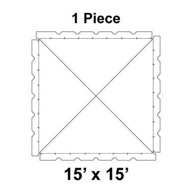15' x 15' Classic Frame Tent, 1 Piece, 16 oz. Ratchet Top, top view sketch of a square tent with scalloped edges and structural lines.