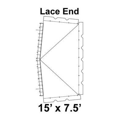 Celina 15' x 7.5' Classic Frame Tent Top, Lace End, technical diagram showing the dimensions and lace-end detail of the tent top.
