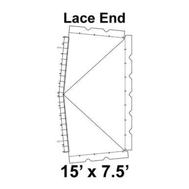 Celina 15' x 7.5' Classic Frame Tent Top, Lace End, technical diagram showing dimensions and lace end details.
