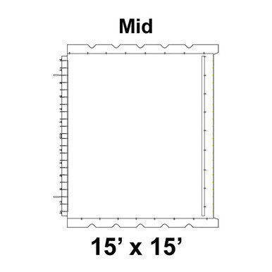 Celina 15' x 15' Classic Frame Tent Top, Mid Section, technical diagram showing the dimensions of the tent top and its placement on the frame.
