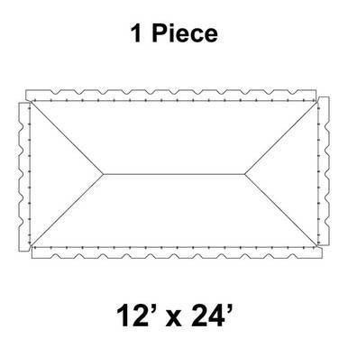 Celina 12' x 24' Classic Frame Tent, 1 Piece, 16 oz. Ratchet Top Replacement, diagram showing a rectangular tent replacement cover with a detailed outline and measurements.