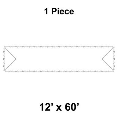 Celina 12' x 60' Classic Frame Tent, 1 Piece, 16 oz. Ratchet Top Replacement, diagram of a long rectangular tent fabric piece with scalloped edges and measured dimensions.