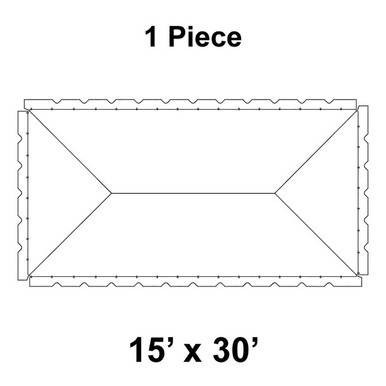 15' x 30' Classic Frame Tent, 1 Piece, 16 oz. Ratchet Top, diagram of the tent layout showing dimensions and structure.