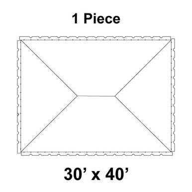 30' x 40' Classic Frame Tent, 1 Piece, 16 oz. Ratchet Top, top view diagram showing the rectangular shape and framing layout.