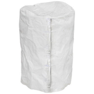 White 55 Gal Hook & Loop Cover, cylindrical protective cover made of lightweight fabric with hook and loop fastening.