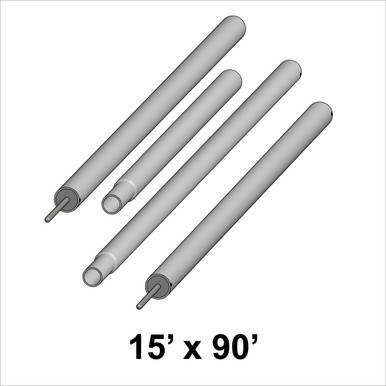 Celina Tent 15' x 90' Classic Series Pole Kit, image of four metal poles used for setting up a tent frame.