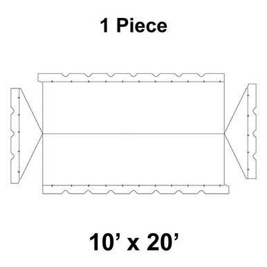 Celina Tent 10'x20' Classic Gable Frame Tent, 1 Piece, 16 oz. Ratchet Top Replacement, diagram of the tent's roof panel with measurements and component layout.