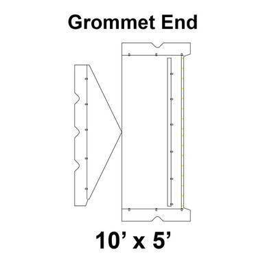 Celina Tent 10' x 05' Classic Gable Frame Tent Top, Grommet End, with detailed diagram showing grommet placement and dimensions for outdoor event or camping shelter.