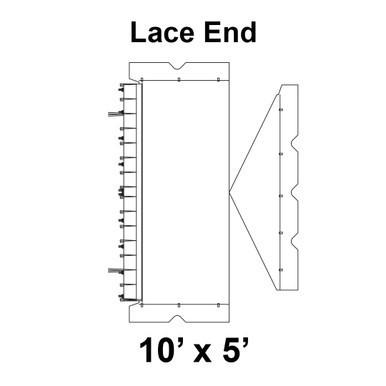 Celina Tent 10' x 5' Classic Gable Frame Tent Top, Lace End, technical drawing showing dimensions and structural details.