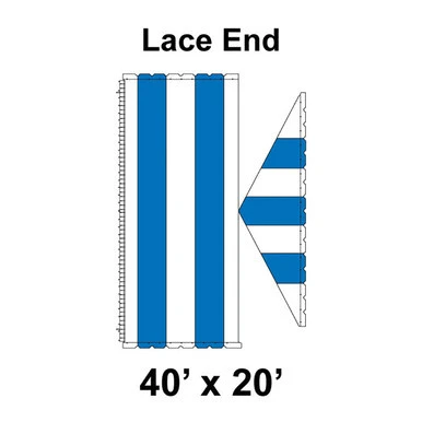 Celina Tent 40' x 20' Classic Gable Frame Tent Top with Lace End, featuring a detailed diagram of the lace end section.