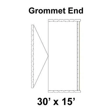 Celina Tent 30' x 15' Classic Gable Frame Tent Top, Grommet End, detailed diagram showing the grommet end of the tent top with measurements.